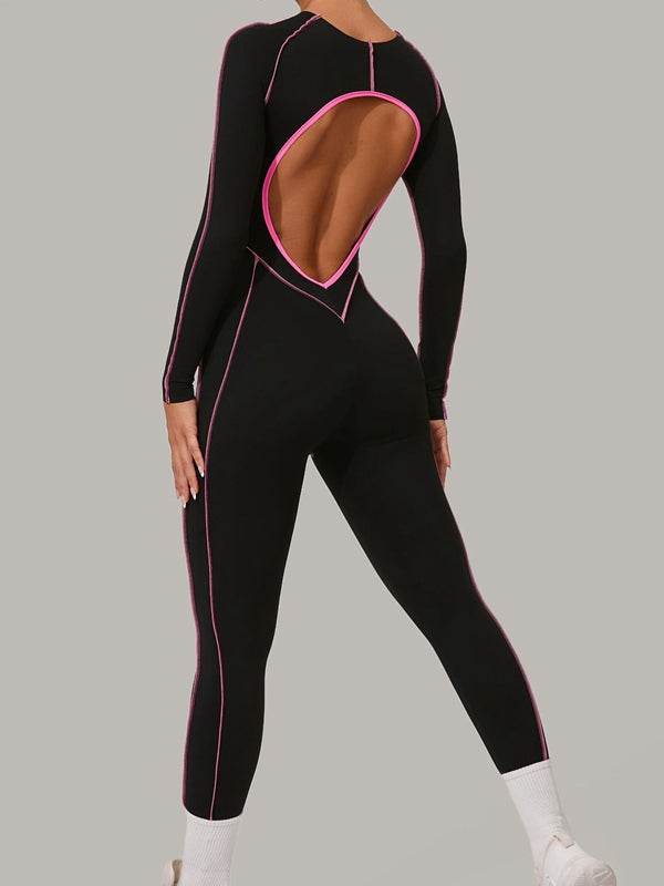Sexy Backless Contrast Color Stripes Jumpsuit