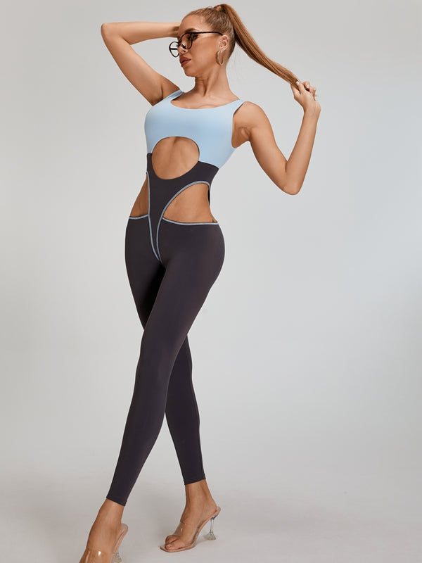 Sexy Contrast Color Unique Cutout Jumpsuit