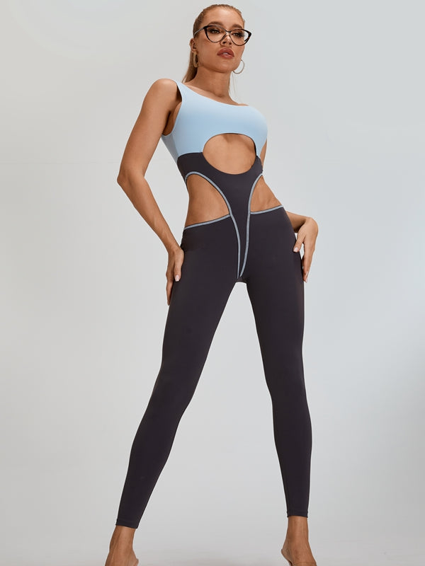 Sexy Contrast Color Unique Cutout Jumpsuit