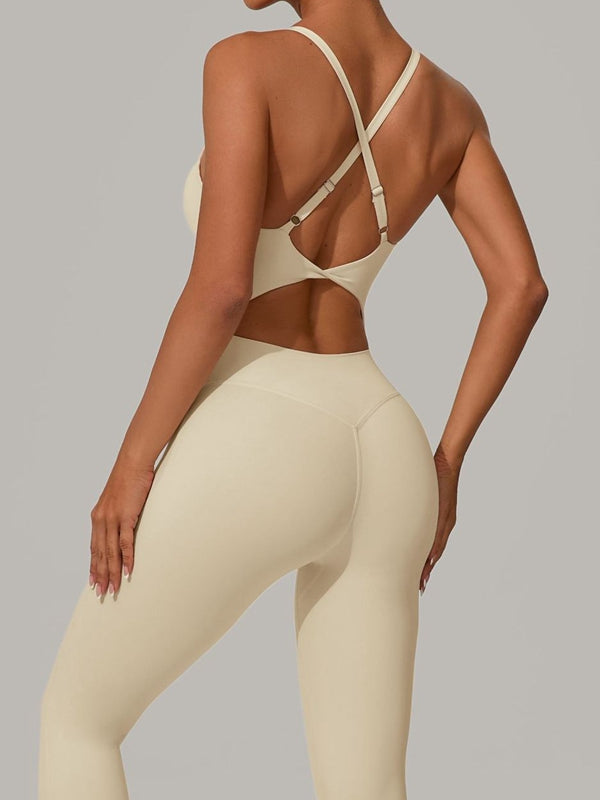 Sexy Cross Back U Collar Jumpsuit