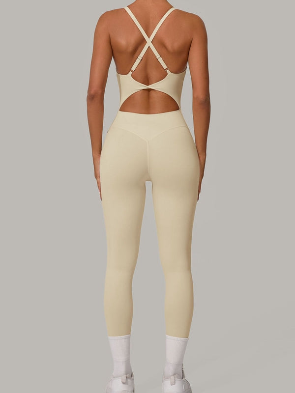 Sexy Cross Back U Collar Jumpsuit