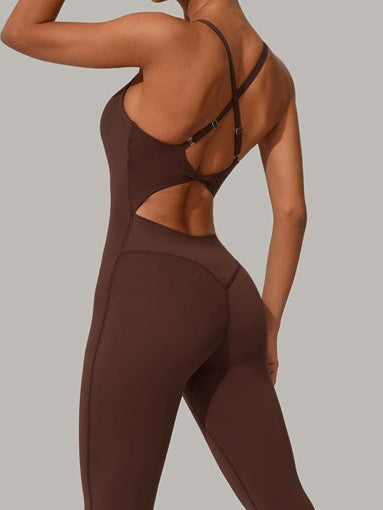 Sexy Cross Back U Collar Jumpsuit