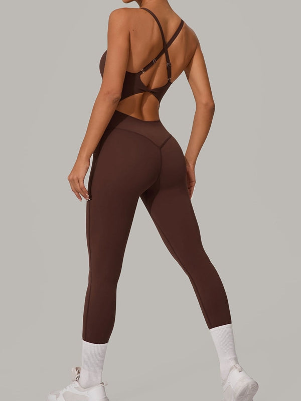 Sexy Cross Back U Collar Jumpsuit