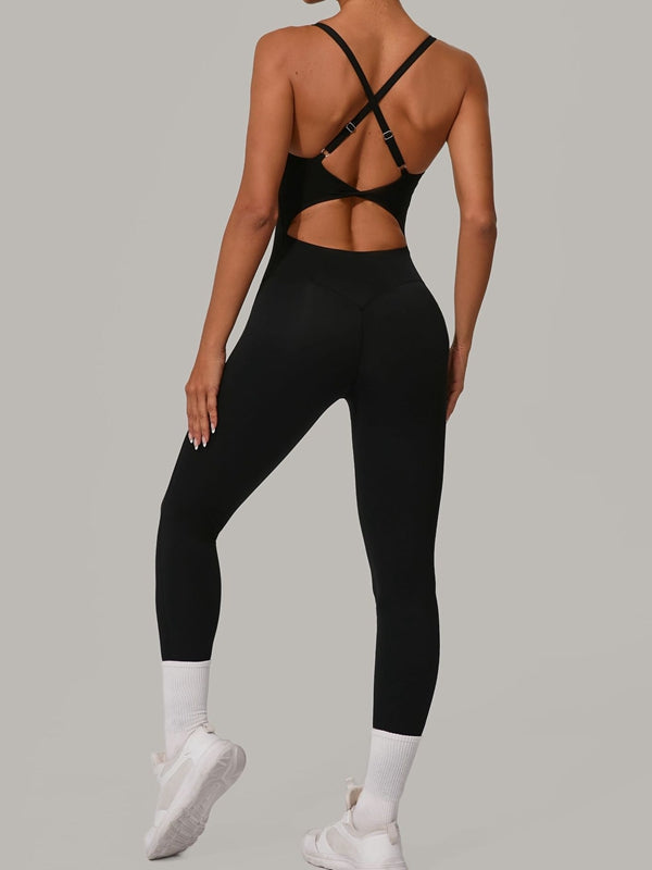 Sexy Cross Back U Collar Jumpsuit