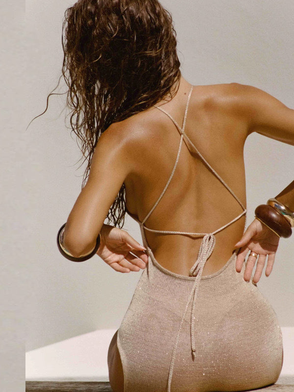 Sexy Cross Back Without Bikini Set Cover Up Dress