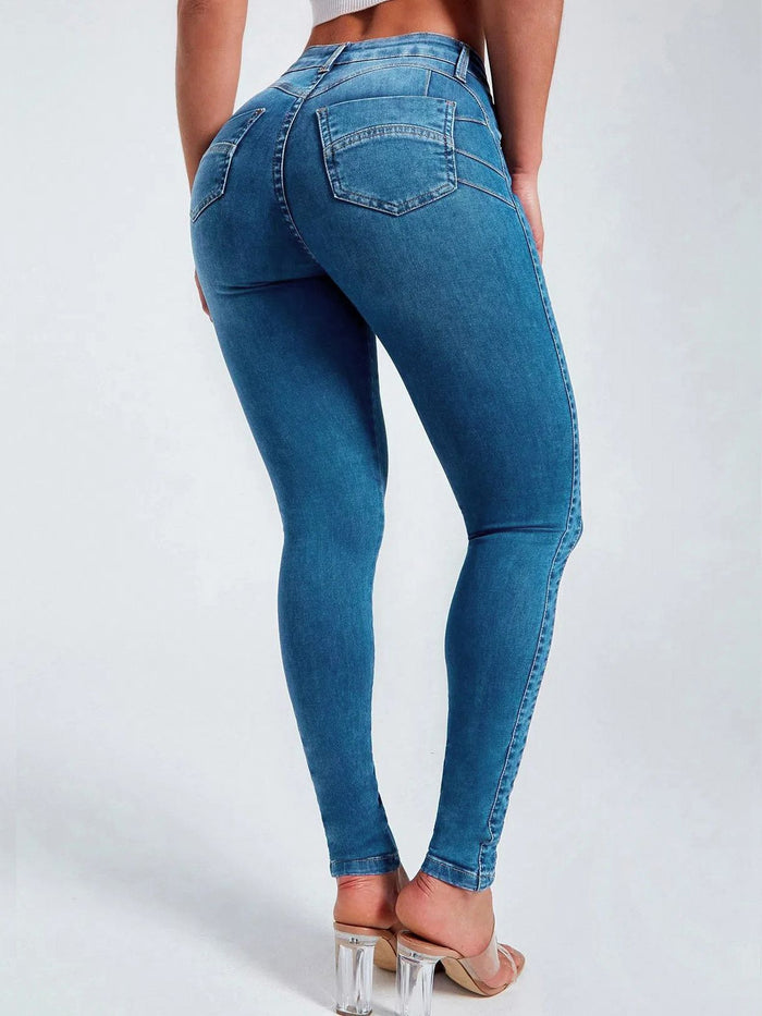 Sexy Denim Elastic Tight Pocket Cargo Leggings