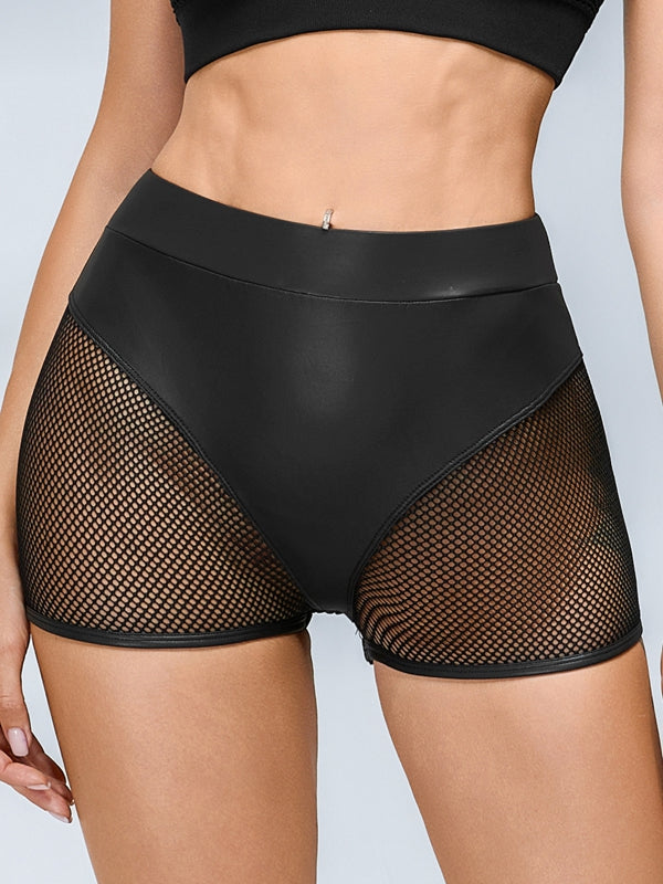 Sexy Faux Leather Fishnet Micro Hot Shorts