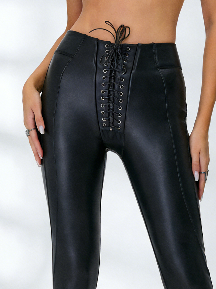 ❤Sexy Faux Leather Push Up Design Lace-up Leggings