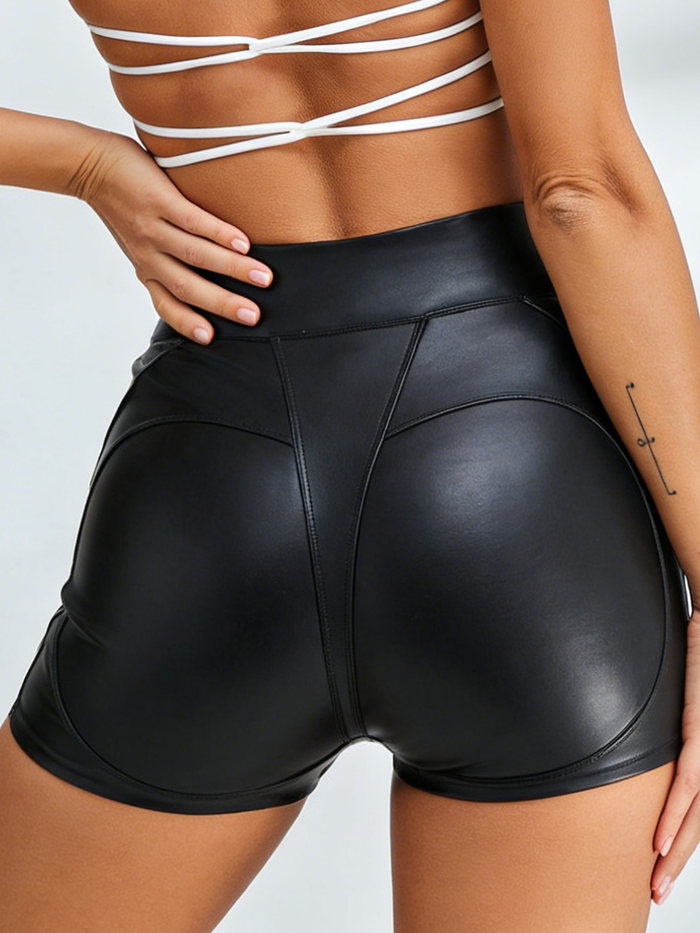 Sexy Faux Leather Push Up Design Lace-up Shorts