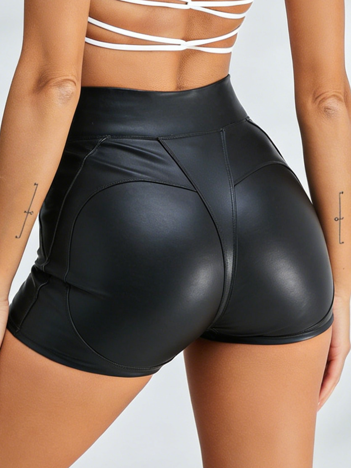 Sexy Faux Leather Push Up Design Lace-up Shorts