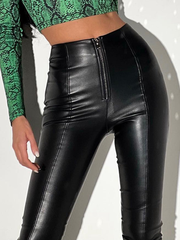 Sexy Faux Leather Zipper Leggings