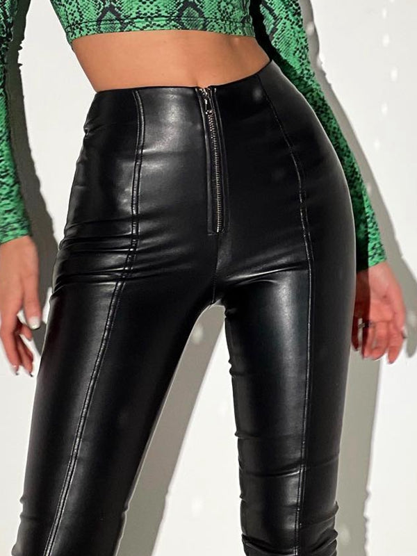 Sexy Faux Leather Zipper Leggings