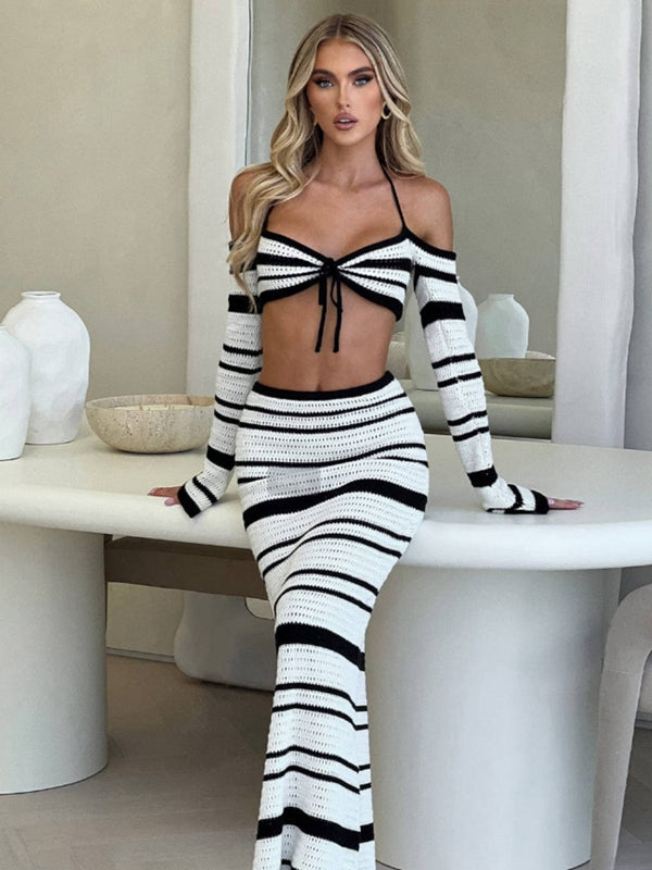 Sexy Fishnet Stripes 2-Pieces Cover-up Without Bikini