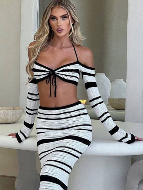 Sexy Fishnet Stripes 2-Pieces Cover-up Without Bikini