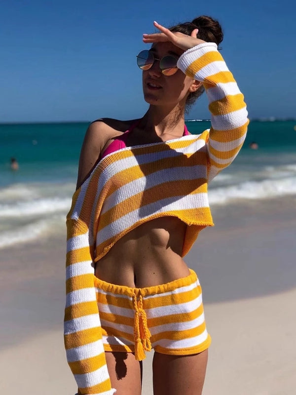 Sexy Fishnet Stripes Cover-up 2-Pieces Without Bikini