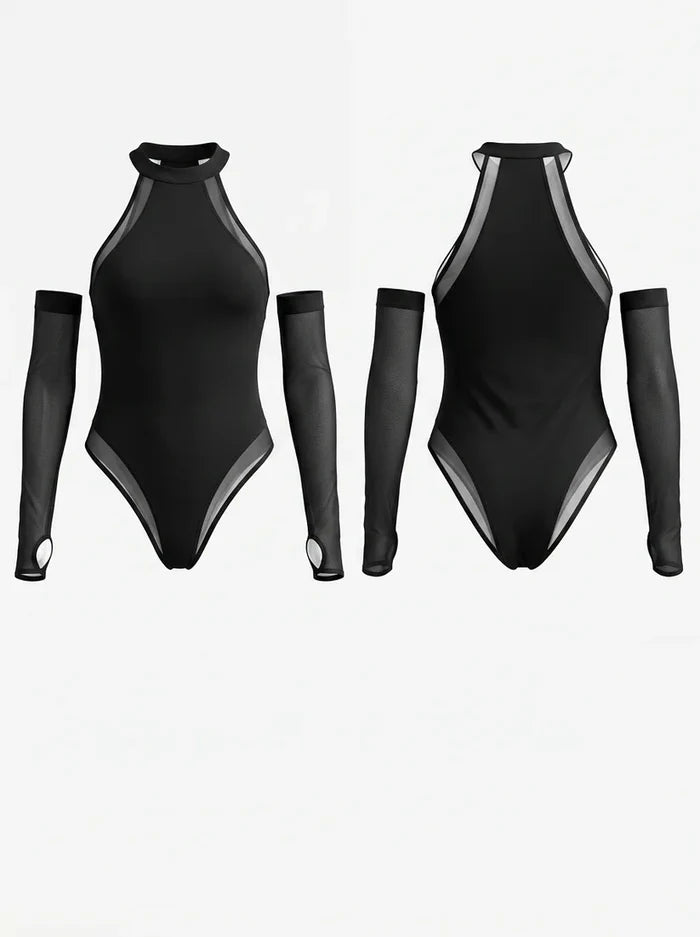 ❤Sexy Halter Mesh Patchwork Sleeveless Bodysuit