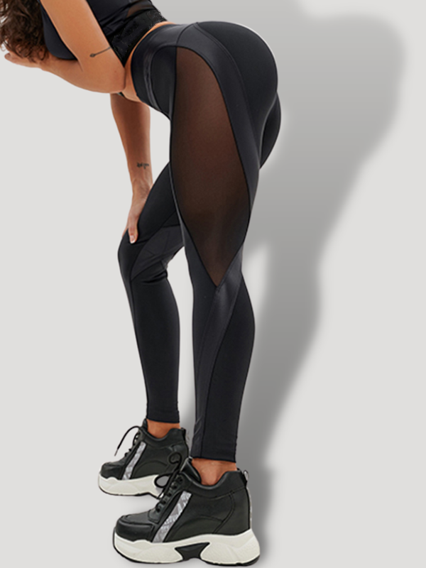 Sexy Mesh Faux Leather Heart Shape Design Booty Leggings