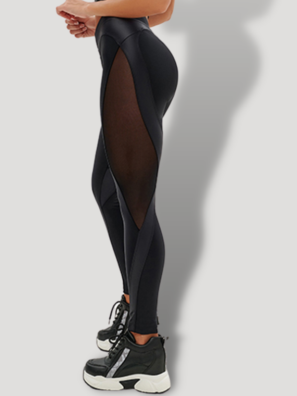 Sexy Mesh Faux Leather Heart Shape Design Booty Leggings