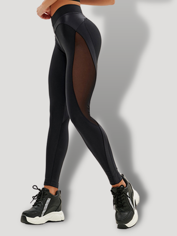 Sexy Mesh Faux Leather Heart Shape Design Booty Leggings