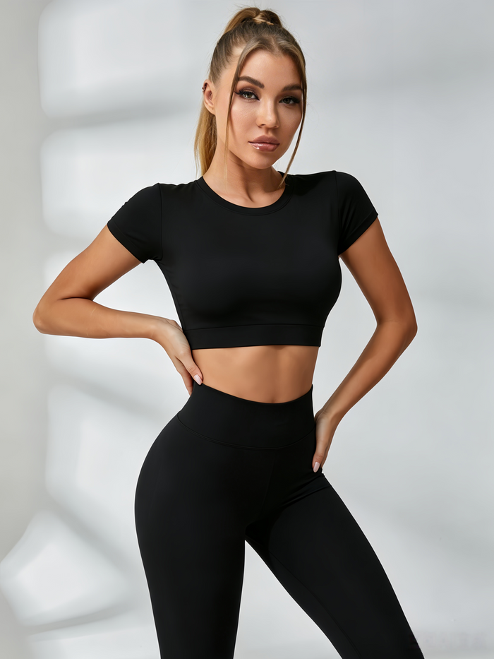 Sexy Round Collar Cropped Short Sleeves