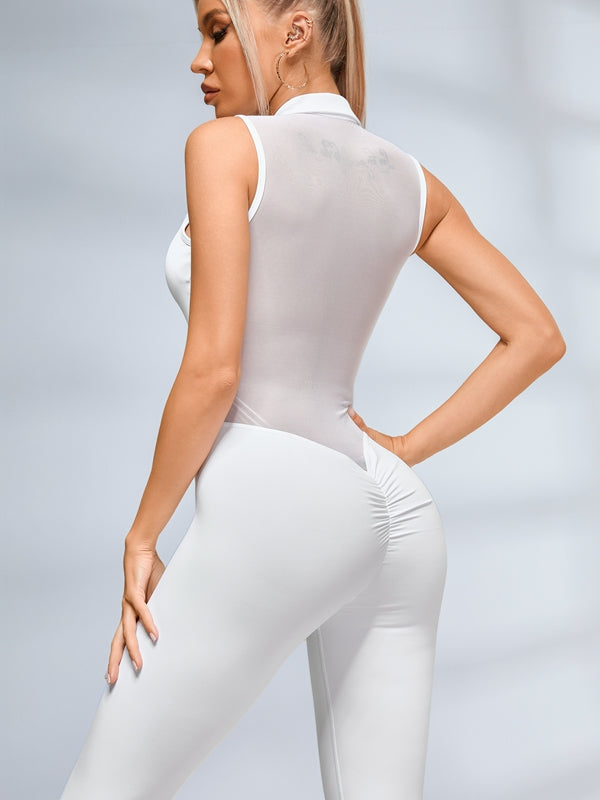 Sexy Sheer Mesh Back Deep V Back Scrunch Bum Zipper Jumpsuit
