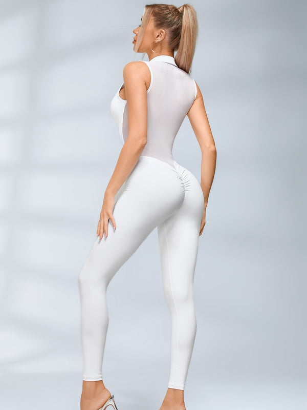 Sexy Sheer Mesh Back Deep V Back Scrunch Bum Zipper Jumpsuit