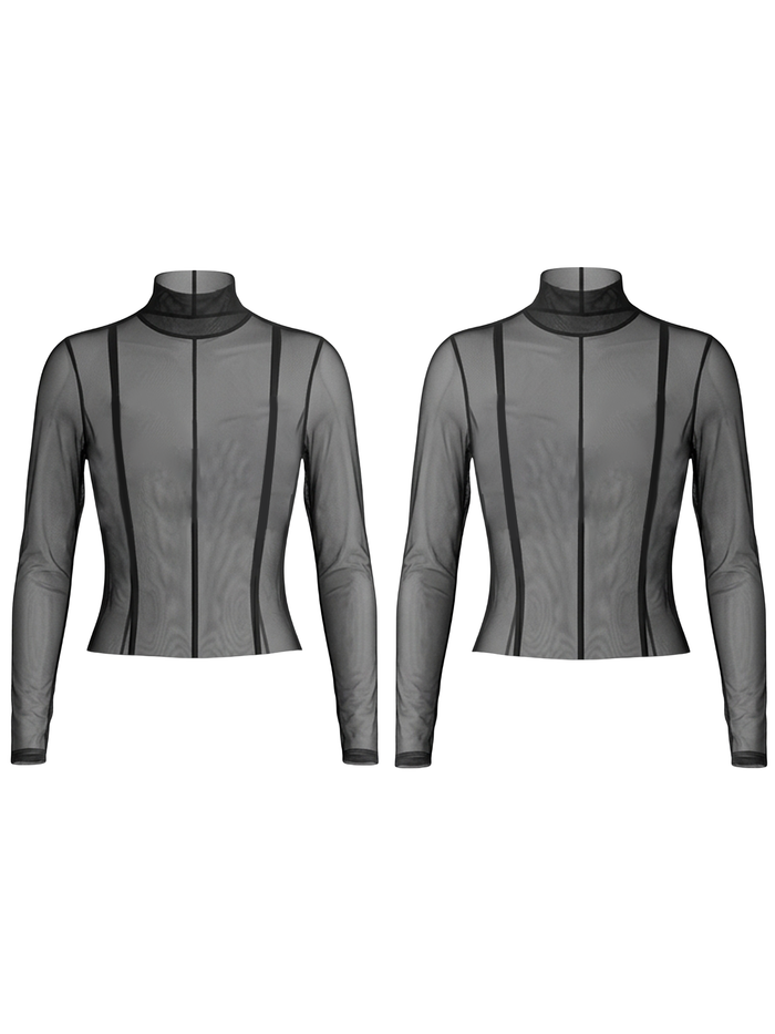 Sexy Sheer Mesh Not Including Inner Wear Long Sleeves