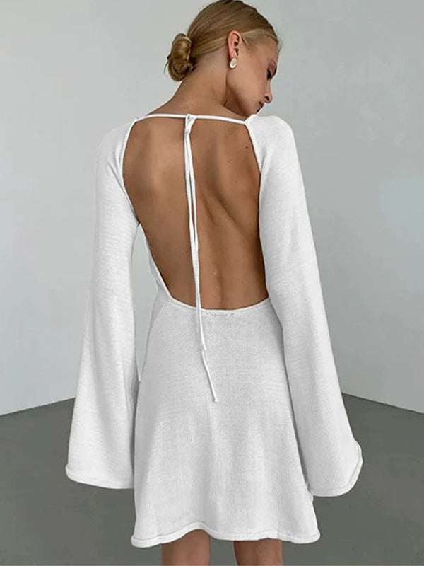 Sexy Solid Color Backless Without Bikini Set Cover-up