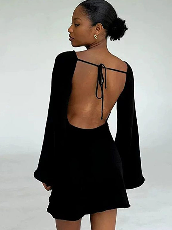 Sexy Solid Color Backless Without Bikini Set Cover-up