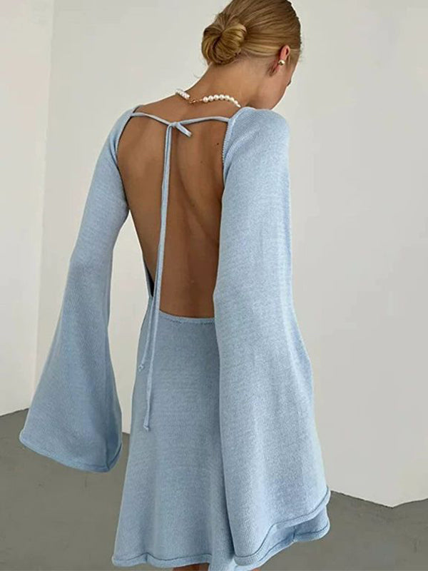 Sexy Solid Color Backless Without Bikini Set Cover-up