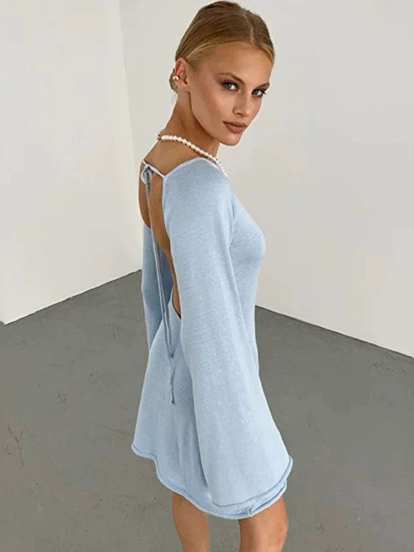 Sexy Solid Color Backless Without Bikini Set Cover-up