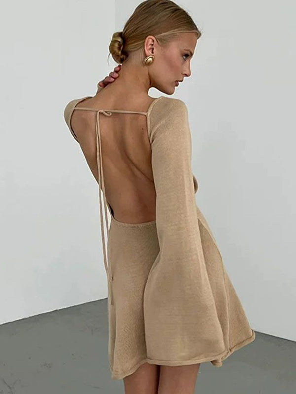 Sexy Solid Color Backless Without Bikini Set Cover-up