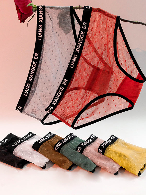 Sexy Wave Point Mesh Contrast Color Panties