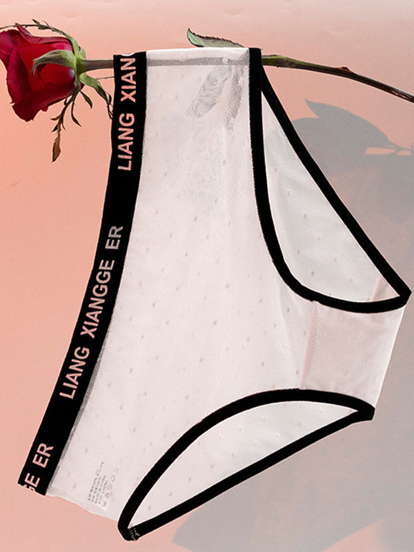 Sexy Wave Point Mesh Contrast Color Panties