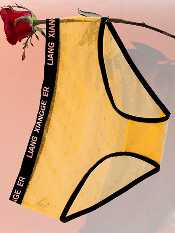 Sexy Wave Point Mesh Contrast Color Panties
