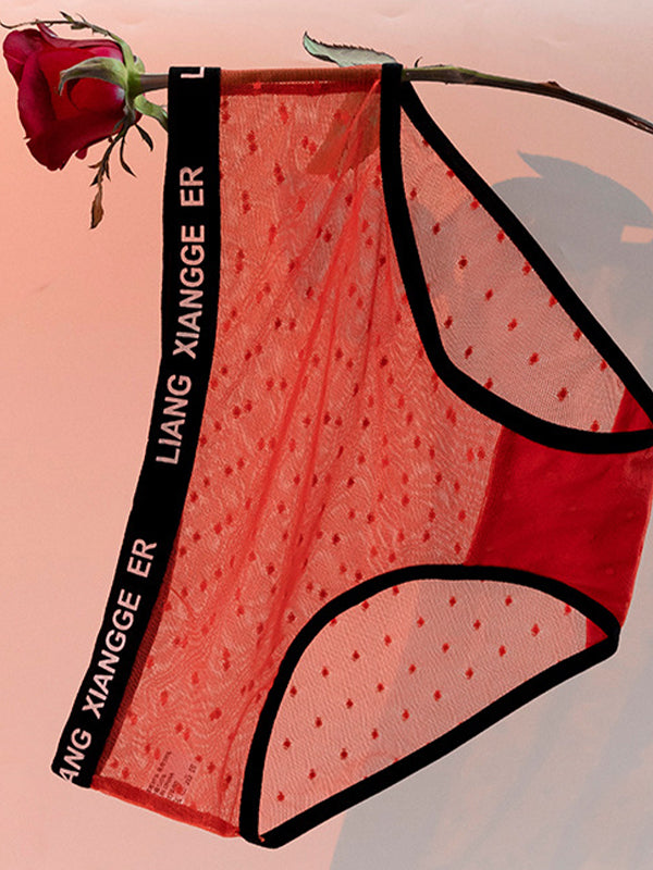 Sexy Wave Point Mesh Contrast Color Panties
