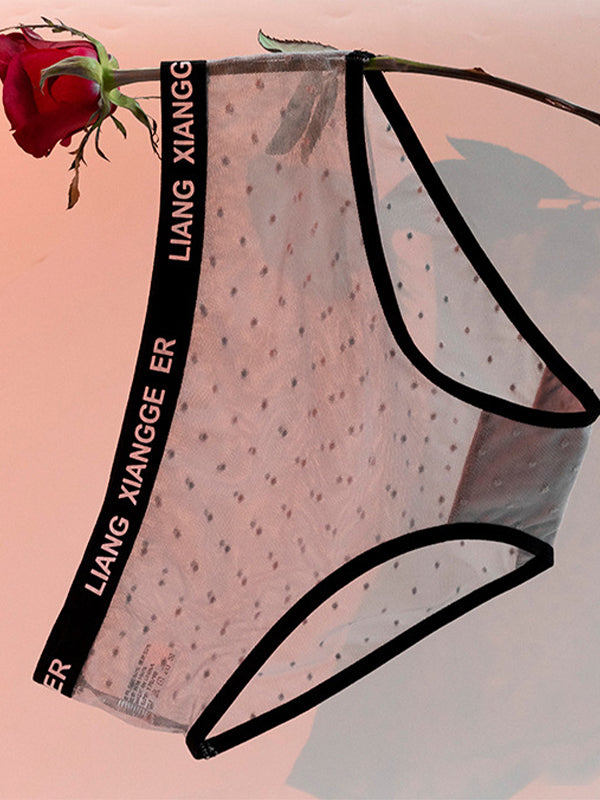 Sexy Wave Point Mesh Contrast Color Panties