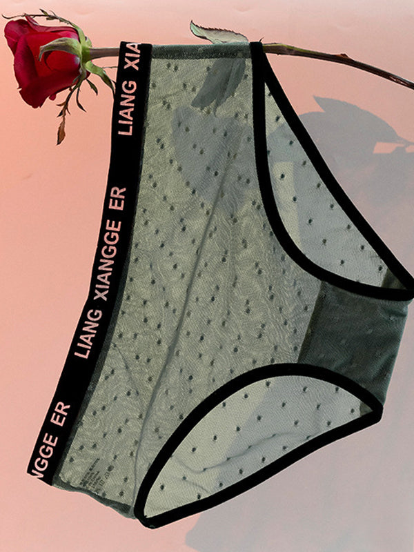 Sexy Wave Point Mesh Contrast Color Panties