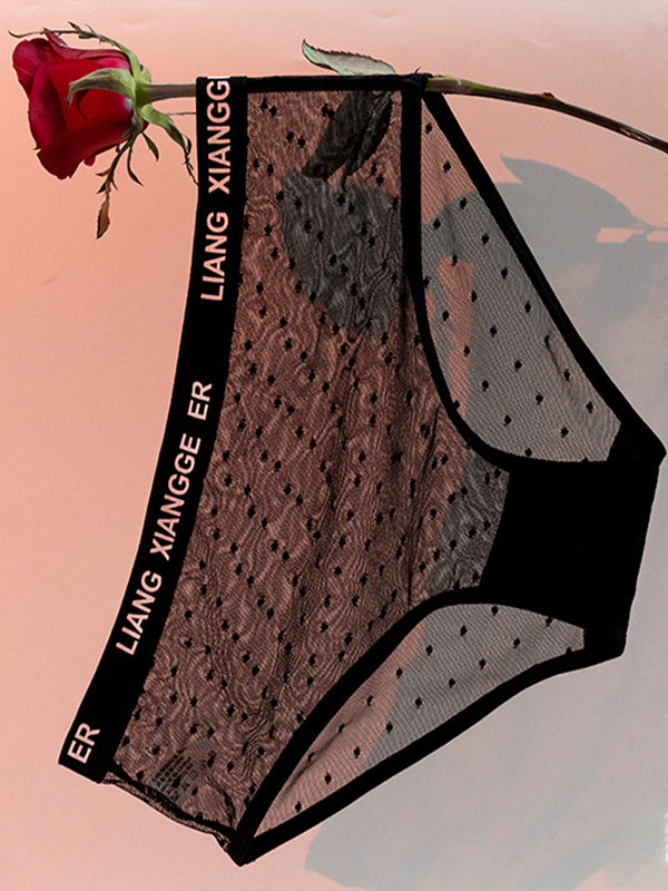 Sexy Wave Point Mesh Contrast Color Panties