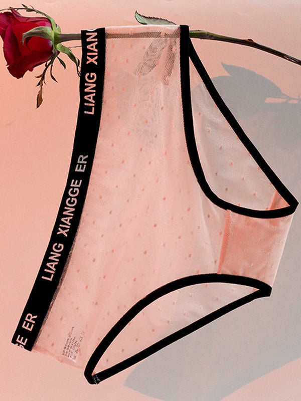 Sexy Wave Point Mesh Contrast Color Panties