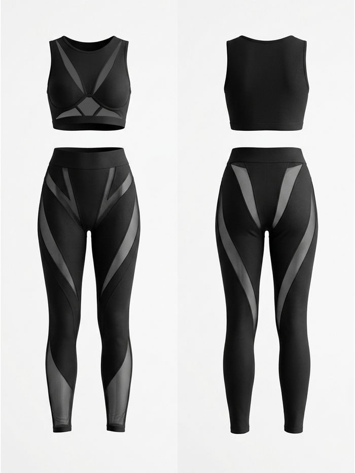 Sheer Mesh Panel Bodycon Workout Matching Activewear Set