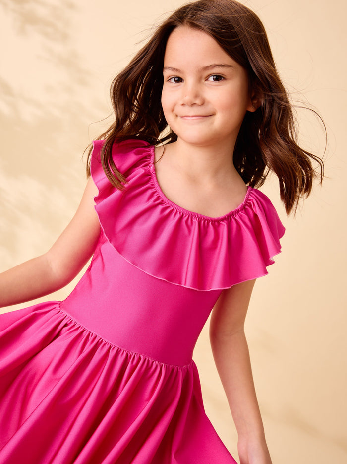 Shiny Ruffle Neck Dress