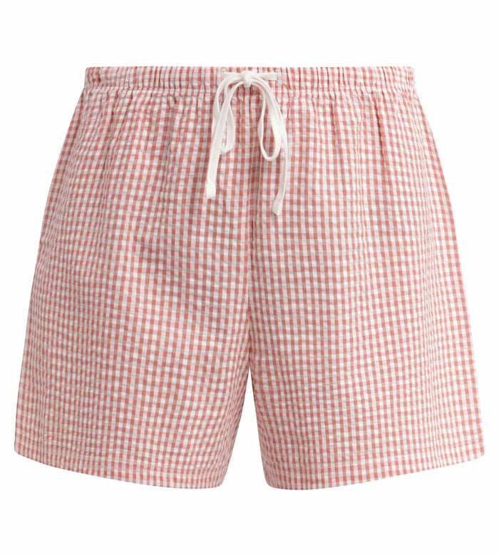 Short de pyjama femme vichy seersucker Abricot Écru Dim Nightwear