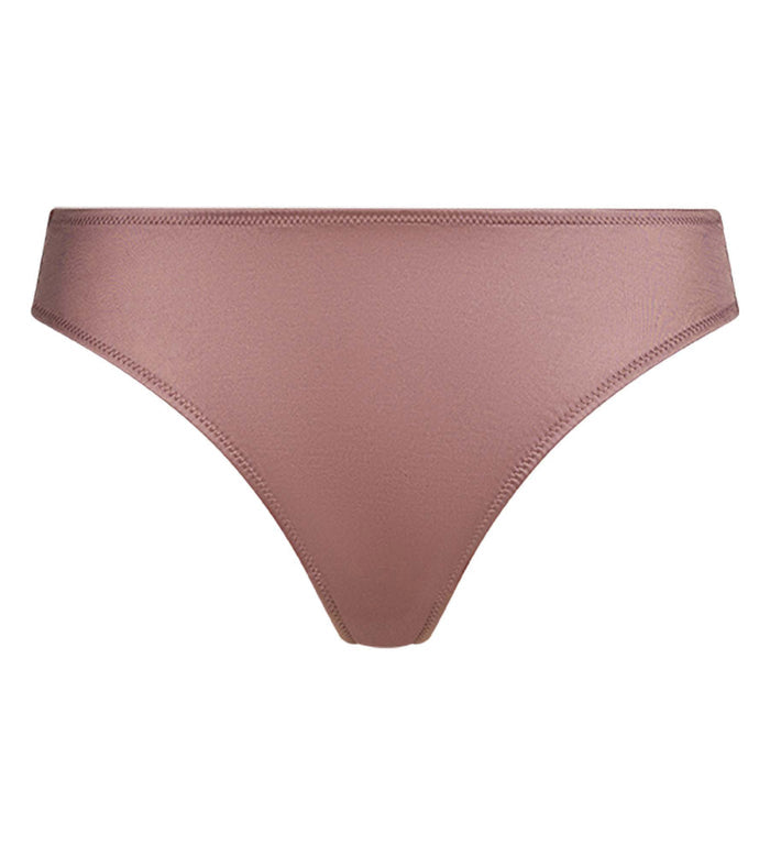 Slip brésilien femme en satin et dentelle florale Marron Chocolove
