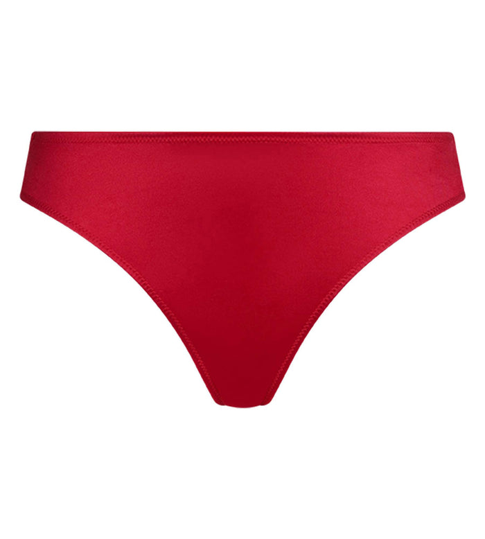 Slip brésilien femme en satin et dentelle florale Rouge Chocolove