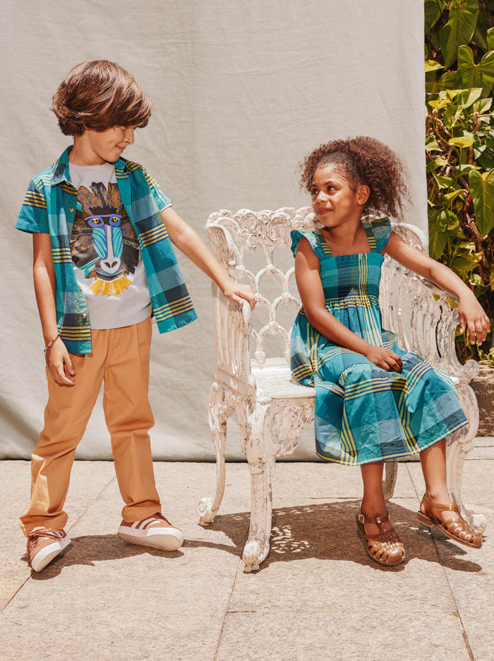 Smocked Flutter Sleeve Dress