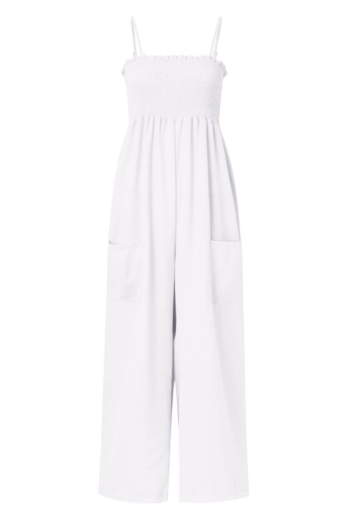 Smocked Spaghetti Strap Wide-Leg Pocketed Jumpsuit