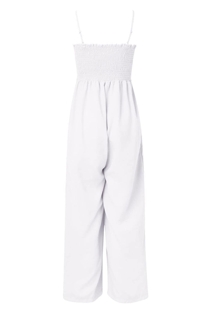 Smocked Spaghetti Strap Wide-Leg Pocketed Jumpsuit