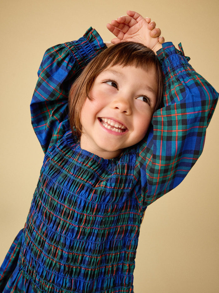 Smocked Woven Blouson Sleeve