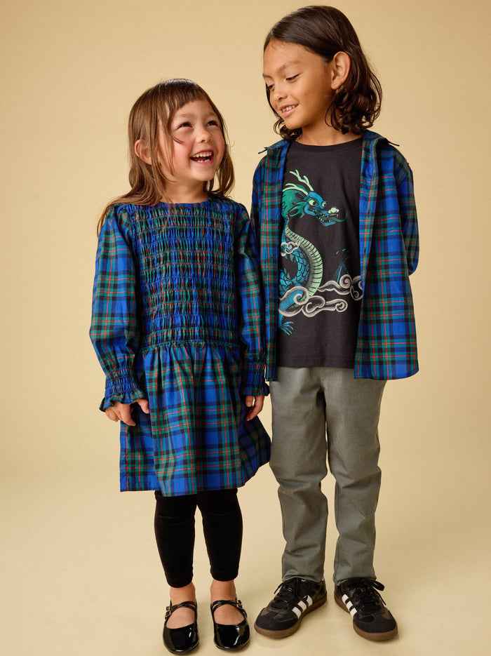 Smocked Woven Blouson Sleeve